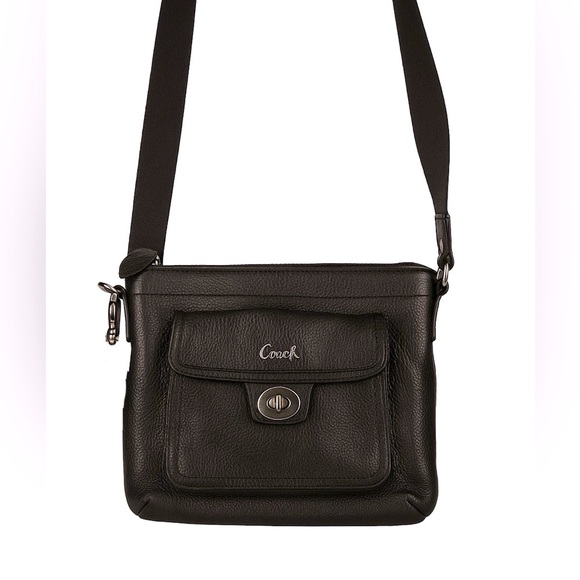Coach Handbags - Coach Black Pebbled Leather Crossbody Messenger Bag with Adjustable Strap